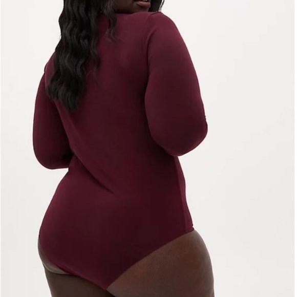 BURGUNDY PURPLE STUDIO KNIT TWIST FRONT BODYSUIT - Picture 4 of 6